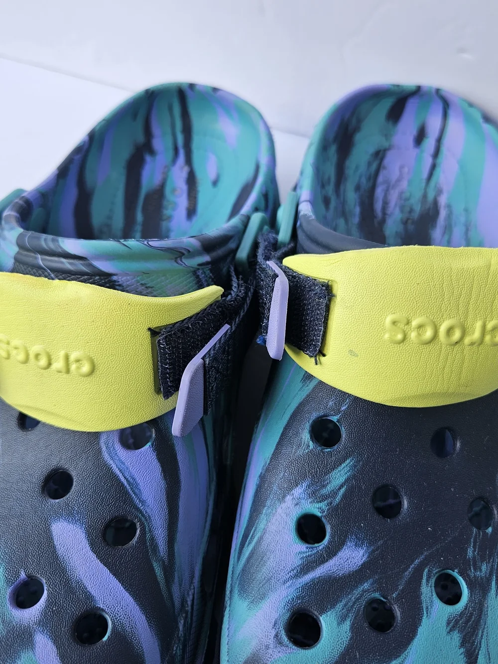 Crocs Men's Classic All Terrain Clog Black Teal Purple Marbled Yellow Strap
